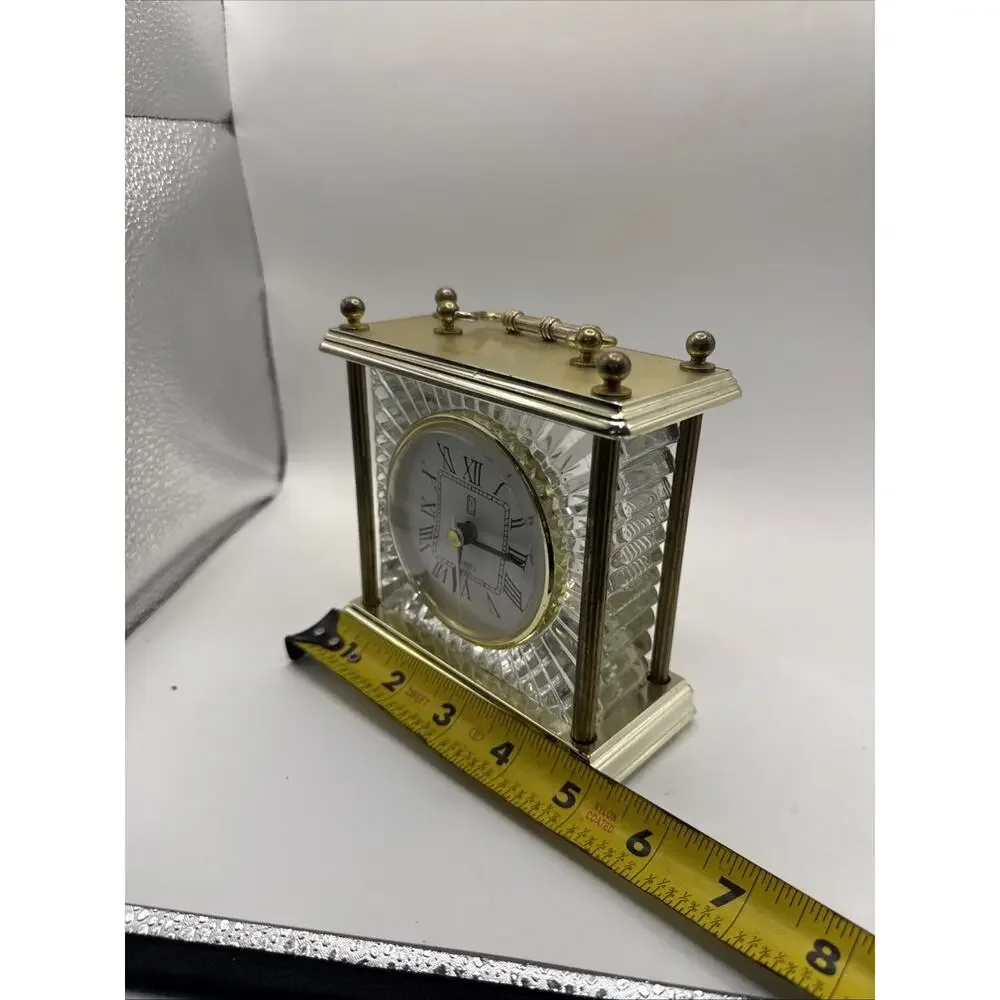 Brass Crystal Quartz Clock Paul Sebastian PS Mantel Shelf Desk Vintage Working *